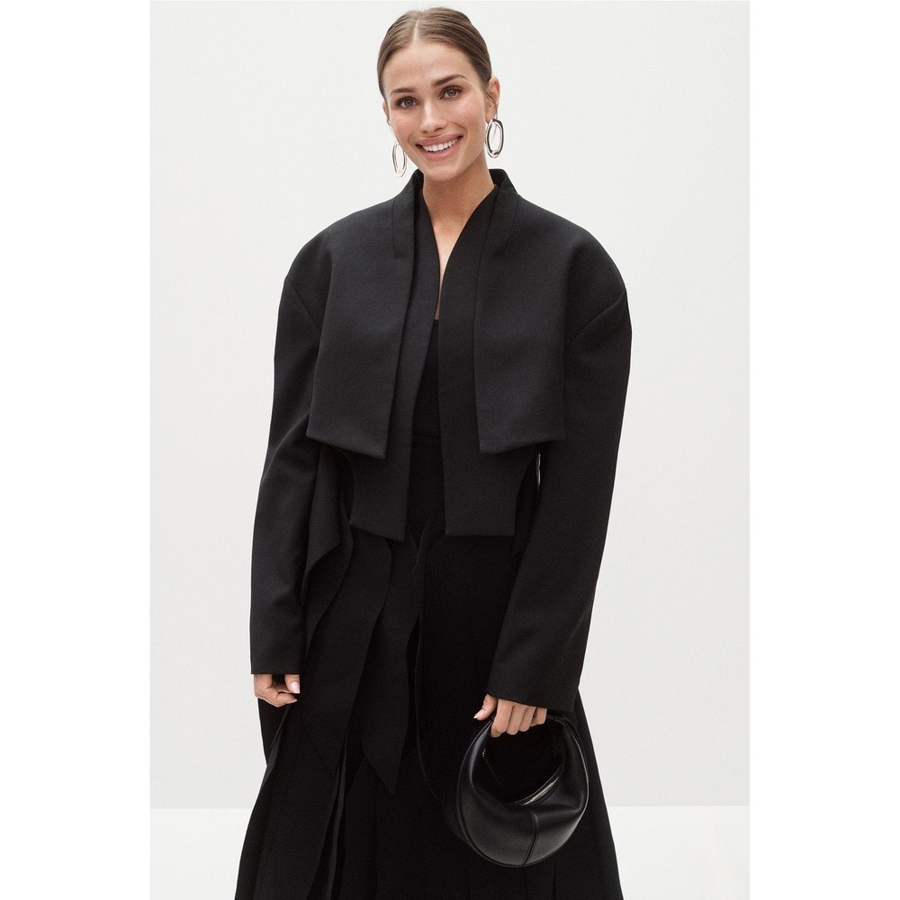 Black A.W.A.K.E. Mode Oversized Cropped Jacket ( Size (34) )